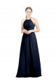 Bleu marine foncé Trapèze Licou Col Haut Mousseline Longue Robes demoiselle d'honneur à Bas Prix
