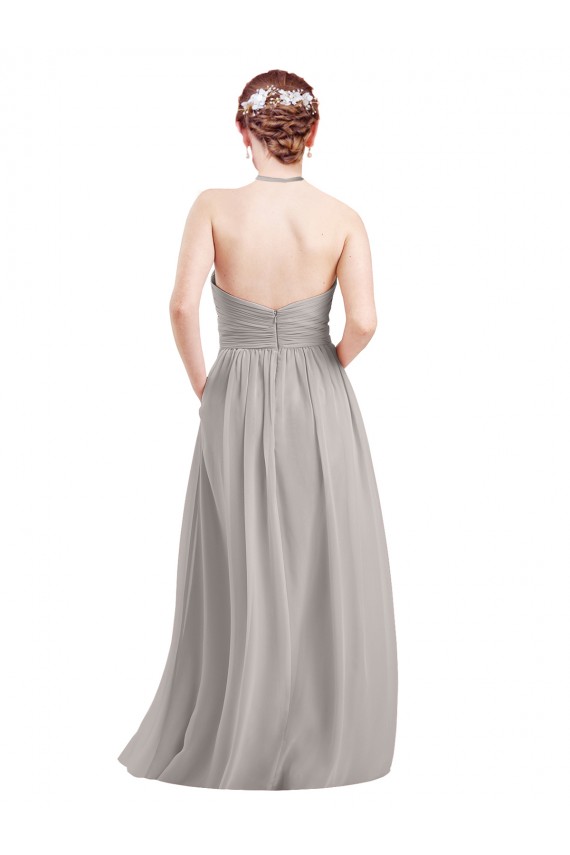 Bleu marine foncé Trapèze Licou Col Haut Mousseline Longue Robes demoiselle d'honneur à Bas Prix