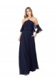 Bleu marine foncé Trapèze Licou Col Haut Mousseline Longue Robes demoiselle d'honneur à Bas Prix