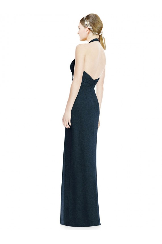 Bleu marine foncé Trapèze Licou Col V Mousseline Longue Robes demoiselle d'honneur à Bas Prix