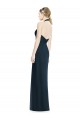 Bleu marine foncé Trapèze Licou Col V Mousseline Longue Robes demoiselle d'honneur à Bas Prix