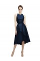 Bleu marine foncé Trapèze Licou Col bijou Satiné Courte Asymétrique Robes demoiselle d'honneur à Bas Prix