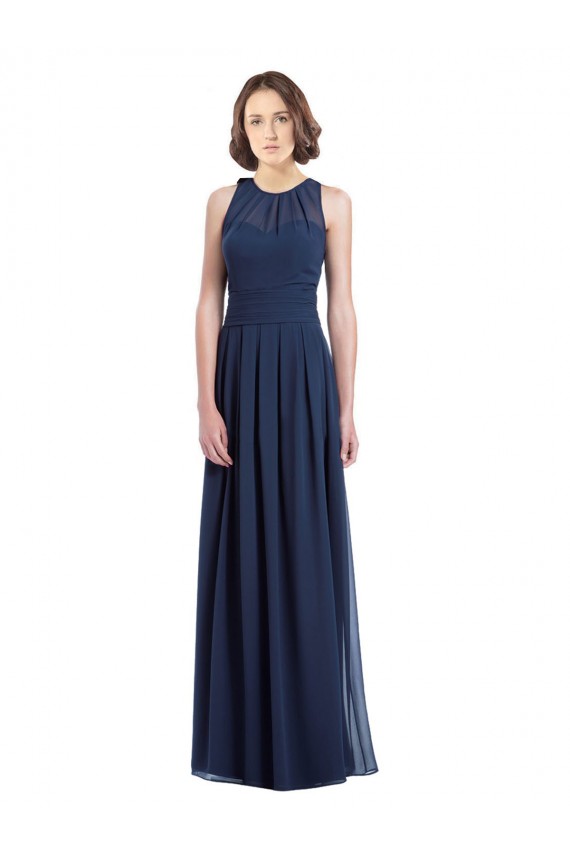 Bleu marine foncé Trapèze Licou Mousseline Longue Robes demoiselle d'honneur à Bas Prix