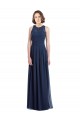 Bleu marine foncé Trapèze Licou Mousseline Longue Robes demoiselle d'honneur à Bas Prix