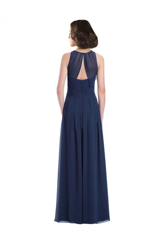 Bleu marine foncé Trapèze Licou Mousseline Longue Robes demoiselle d'honneur à Bas Prix
