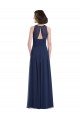 Bleu marine foncé Trapèze Licou Mousseline Longue Robes demoiselle d'honneur à Bas Prix