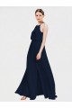 Bleu marine foncé Trapèze Licou Mousseline Longue Robes demoiselle d'honneur à Bas Prix