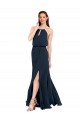 Bleu marine foncé Trapèze Licou Mousseline Longue Robes demoiselle d'honneur à Bas Prix