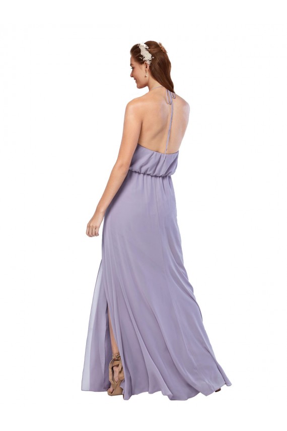Bleu marine foncé Trapèze Licou Mousseline Longue Robes demoiselle d'honneur à Bas Prix