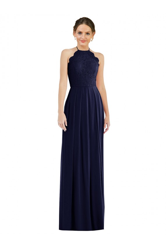 Bleu marine foncé Trapèze Licou Mousseline Longue Robes demoiselle d'honneur à Bas Prix