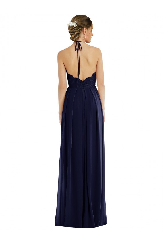 Bleu marine foncé Trapèze Licou Mousseline Longue Robes demoiselle d'honneur à Bas Prix