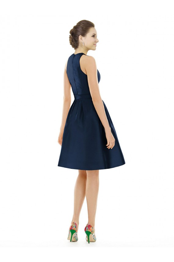 Bleu marine foncé Trapèze Licou Satiné Courte Robes demoiselle d'honneur / Robes de cocktail à Bas Prix