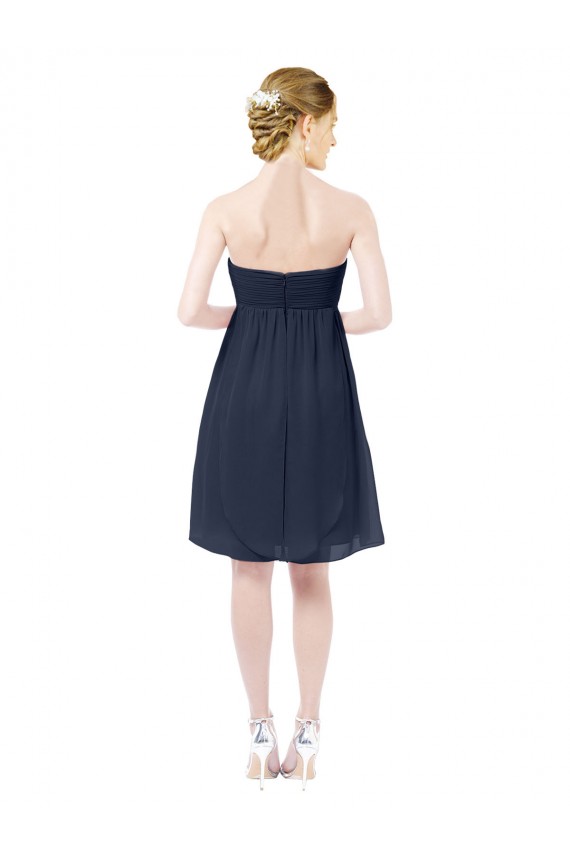 Bleu marine foncé Trapèze Mousseline Courte Robes demoiselle d'honneur / Robes de cocktail à Bas Prix