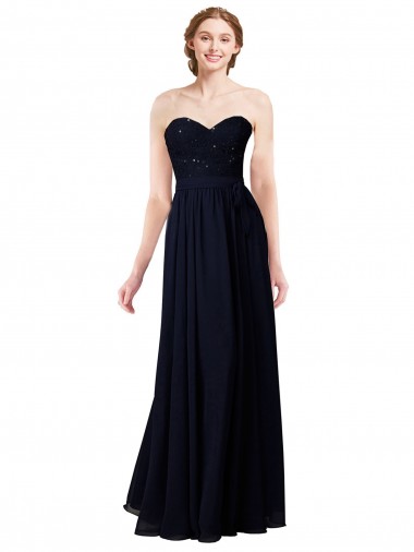 Bleu marine foncé Trapèze Mousseline Longue Robes demoiselle d'honneur à Bas Prix
