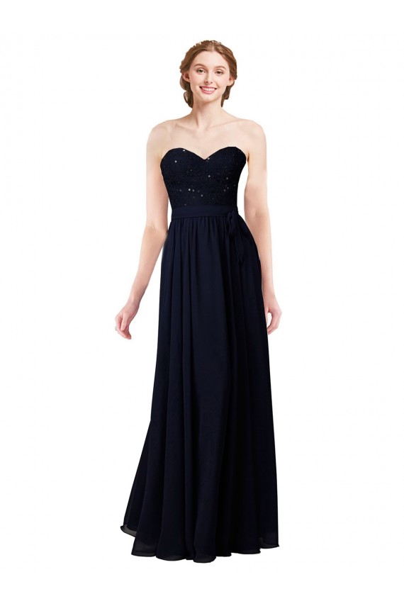Bleu marine foncé Trapèze Mousseline Longue Robes demoiselle d'honneur à Bas Prix