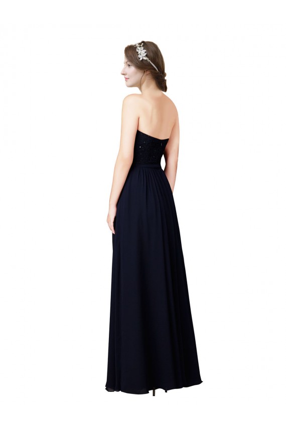 Bleu marine foncé Trapèze Mousseline Longue Robes demoiselle d'honneur à Bas Prix