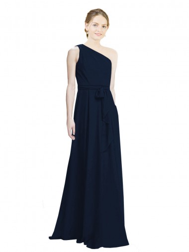 Bleu marine foncé Trapèze Mousseline Longue Robes demoiselle d'honneur à Bas Prix