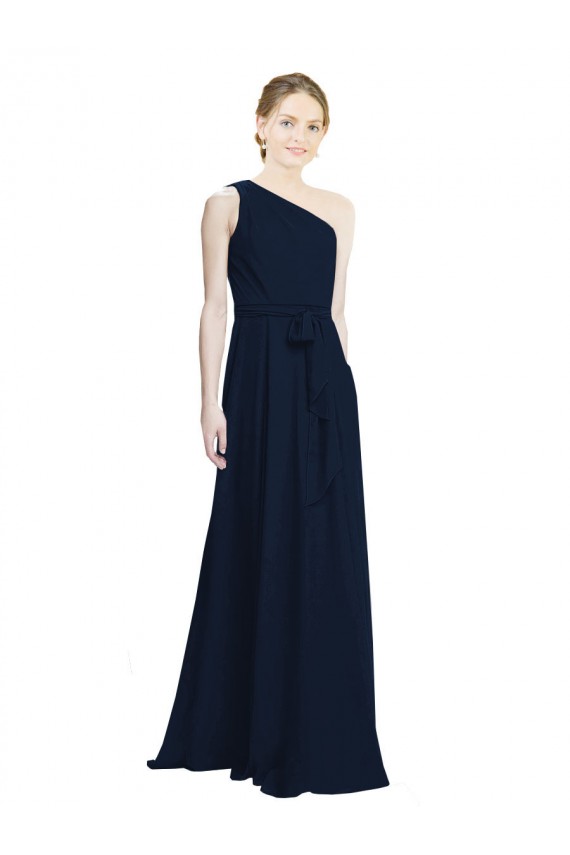 Bleu marine foncé Trapèze Mousseline Longue Robes demoiselle d'honneur à Bas Prix