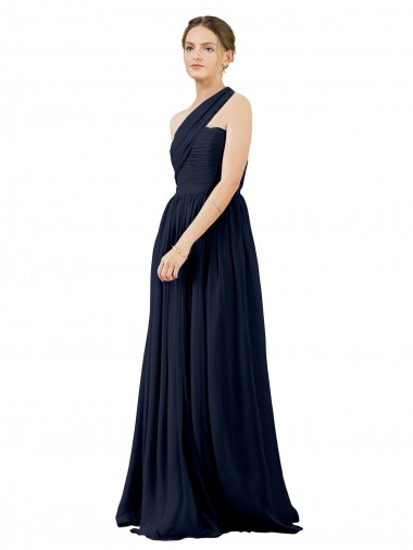 Bleu marine foncé Trapèze Mousseline Longue Robes demoiselle d'honneur à Bas Prix