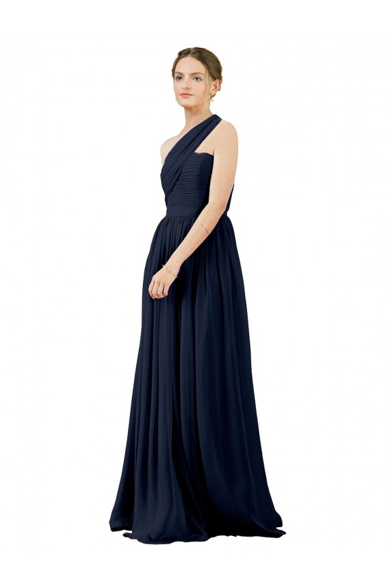 Bleu marine foncé Trapèze Mousseline Longue Robes demoiselle d'honneur à Bas Prix