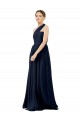 Bleu marine foncé Trapèze Mousseline Longue Robes demoiselle d'honneur à Bas Prix
