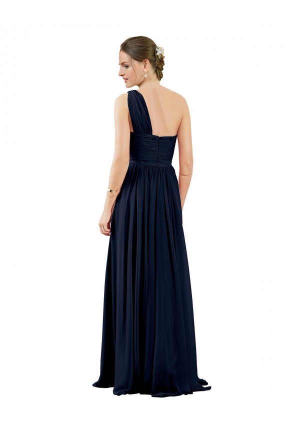Bleu marine foncé Trapèze Mousseline Longue Robes demoiselle d'honneur à Bas Prix