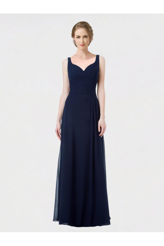 Bleu marine foncé Trapèze Mousseline Longue Robes demoiselle d'honneur à Bas Prix