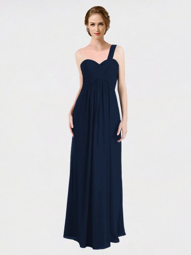 Bleu marine foncé Trapèze Mousseline Longue Robes demoiselle d'honneur à Bas Prix