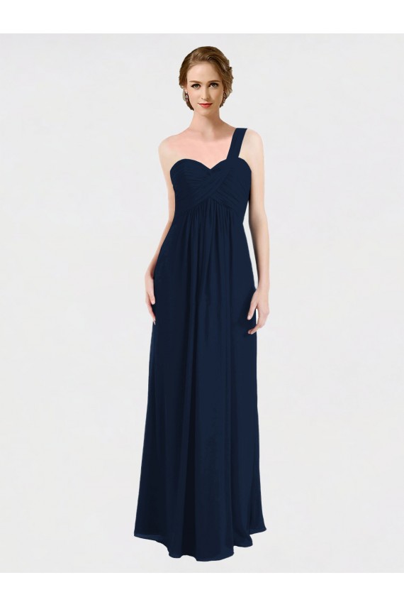 Bleu marine foncé Trapèze Mousseline Longue Robes demoiselle d'honneur à Bas Prix