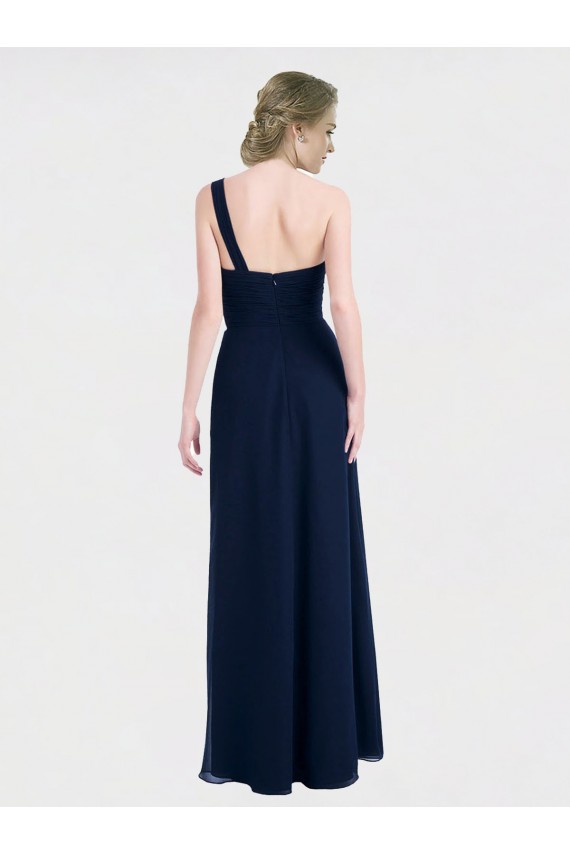 Bleu marine foncé Trapèze Mousseline Longue Robes demoiselle d'honneur à Bas Prix