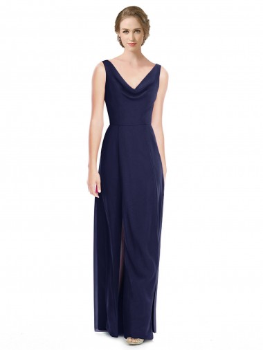 Bleu marine foncé Trapèze Mousseline Longue Robes demoiselle d'honneur à Bas Prix