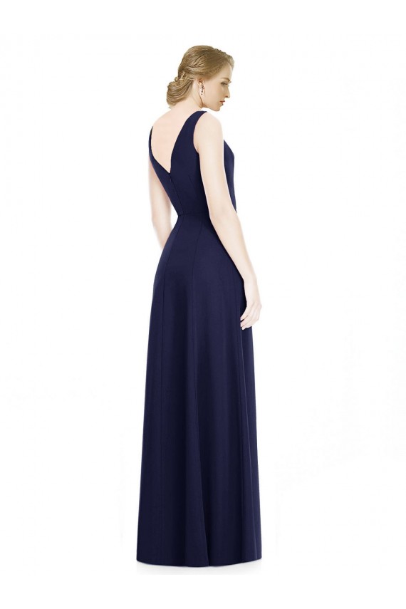 Bleu marine foncé Trapèze Mousseline Longue Robes demoiselle d'honneur à Bas Prix