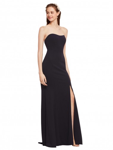 Bleu marine foncé Trapèze Sans bretelle Crêpe Stretch Longue Formelles Robes demoiselle d'honneur / Robes de soirée / Robes de bal à Bas Prix