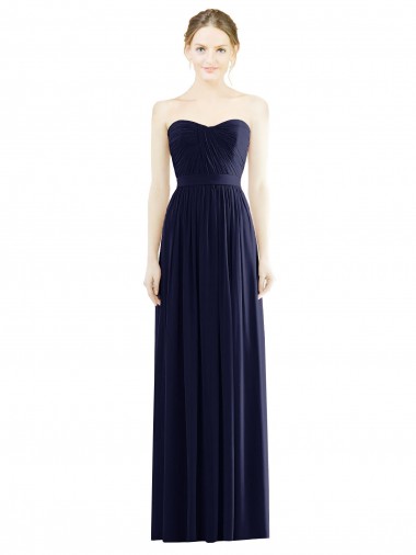Bleu marine foncé Trapèze Sans bretelle Mousseline Longue Formelles Robes demoiselle d'honneur / Robes de soirée à Bas Prix