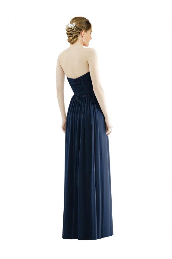 Bleu marine foncé Trapèze Sans bretelle Mousseline Longue Formelles Robes demoiselle d'honneur / Robes de soirée à Bas Prix
