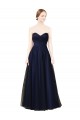 Bleu marine foncé Trapèze Sans bretelle Tulle Longue Robes demoiselle d'honneur à Bas Prix