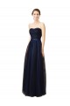 Bleu marine foncé Trapèze Sans bretelle Tulle Longue Robes demoiselle d'honneur à Bas Prix