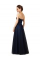 Bleu marine foncé Trapèze Sans bretelle Tulle Longue Robes demoiselle d'honneur à Bas Prix