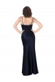 Bleu marine foncé Trapèze Satiné Soyeux Longue Formelles Robes demoiselle d'honneur / Robes de soirée / Robes de bal à Bas Prix