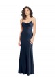 Bleu marine foncé Trapèze Satiné Stretch Longue Formelles Robes demoiselle d'honneur / Robes de soirée / Robes de bal à Bas Prix