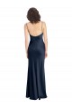 Bleu marine foncé Trapèze Satiné Stretch Longue Formelles Robes demoiselle d'honneur / Robes de soirée / Robes de bal à Bas Prix