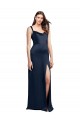 Bleu marine foncé Trapèze Satiné Stretch Longue Formelles Robes demoiselle d'honneur / Robes de soirée / Robes de bal à Bas Prix