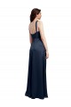 Bleu marine foncé Trapèze Satiné Stretch Longue Formelles Robes demoiselle d'honneur / Robes de soirée / Robes de bal à Bas Prix