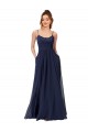 Bleu marine foncé Trapèze Scoop Mousseline Dentelle Longue Robes demoiselle d'honneur à Bas Prix
