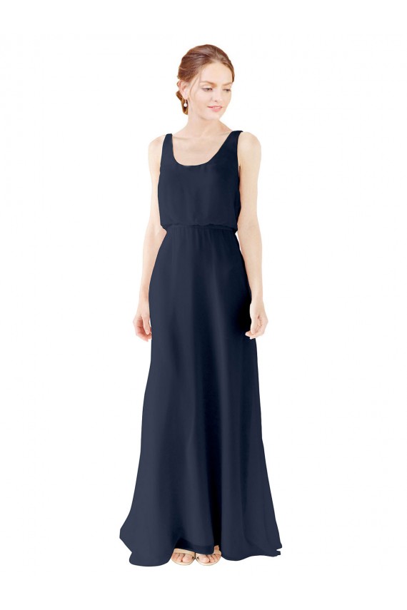 Bleu marine foncé Trapèze Scoop Mousseline Longue Robes demoiselle d'honneur à Bas Prix