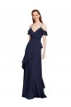 Bleu marine foncé Trapèze Épaule Dénudée Bretelles spaghetti Mousseline Longue Robes demoiselle d'honneur à Bas Prix