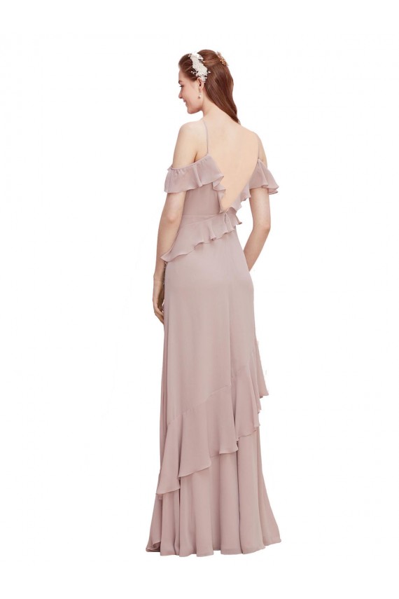Bleu marine foncé Trapèze Épaule Dénudée Bretelles spaghetti Mousseline Longue Robes demoiselle d'honneur à Bas Prix