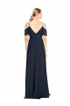 Bleu marine foncé Trapèze Épaule Dénudée Bretelles spaghetti Mousseline Longue Robes demoiselle d'honneur à Bas Prix