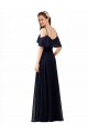 Bleu marine foncé Trapèze Épaule Dénudée Col V Mousseline Longue Robes demoiselle d'honneur à Bas Prix