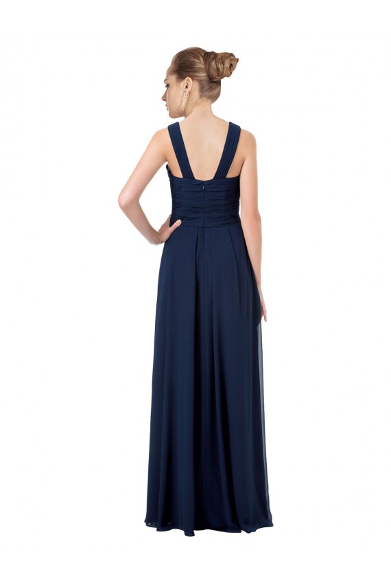 Bleu marine foncé Trapèze Épaule Dénudée Mousseline Longue Robes demoiselle d'honneur à Bas Prix